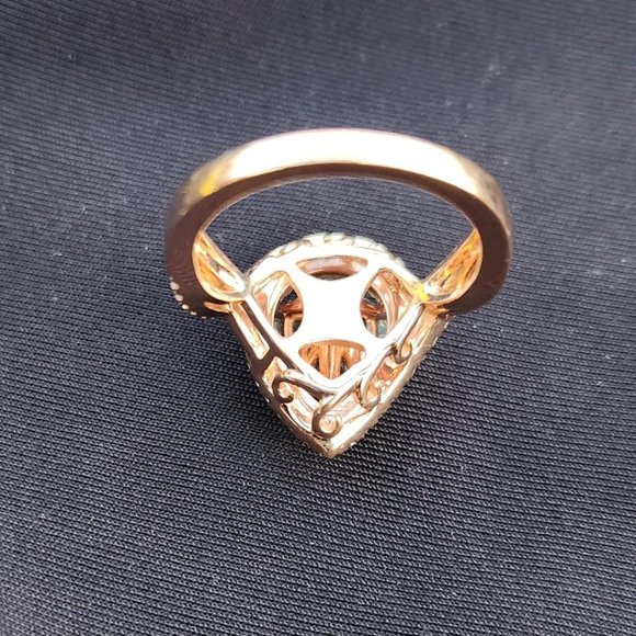 14K rose gold ring with aquamarine stone and diamonds halo - Picture 6 of 15